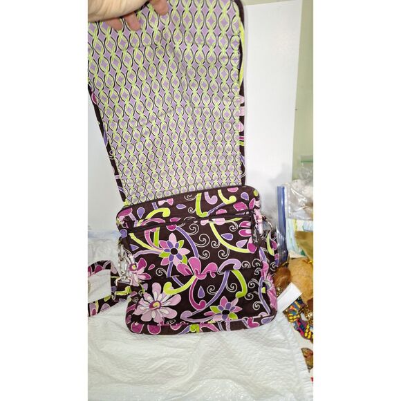 A Vera Bradley Women's Satchel Messenger Bag Crossbody Purple Punch Pattern - Picture 7 of 11